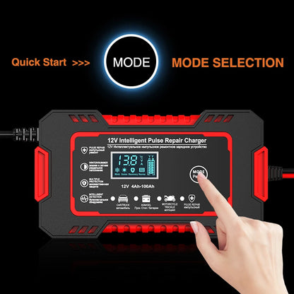 12V 6A Car Battery Charger – Smart Fast Charge with Pulse Repair, LCD Display for AGM, Deep Cycle, and GEL Lead-Acid Batteries for Auto and Motorcycle