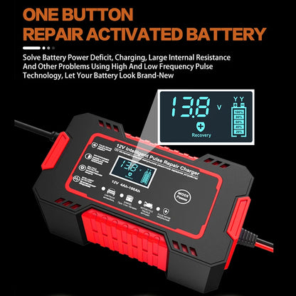 12V 6A Car Battery Charger – Smart Fast Charge with Pulse Repair, LCD Display for AGM, Deep Cycle, and GEL Lead-Acid Batteries for Auto and Motorcycle