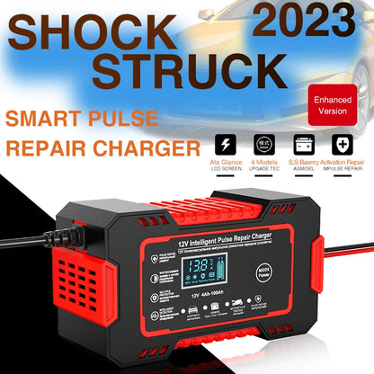 12V 6A Car Battery Charger – Smart Fast Charge with Pulse Repair, LCD Display for AGM, Deep Cycle, and GEL Lead-Acid Batteries for Auto and Motorcycle